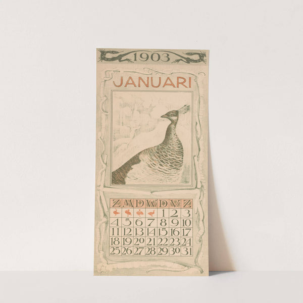 Kalenderblad januari met pauw by Theo van Hoytema