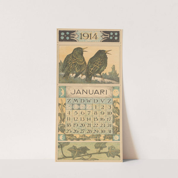 Kalenderblad januari met spreeuwen by Theo van Hoytema