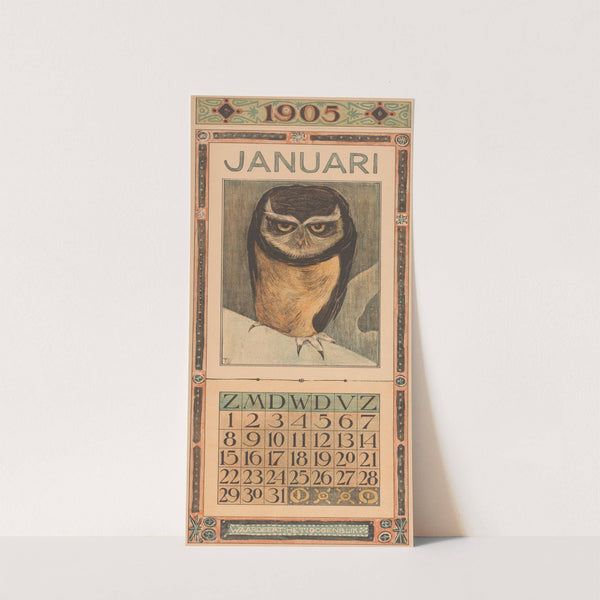 Kalenderblad januari met uil by Theo van Hoytema