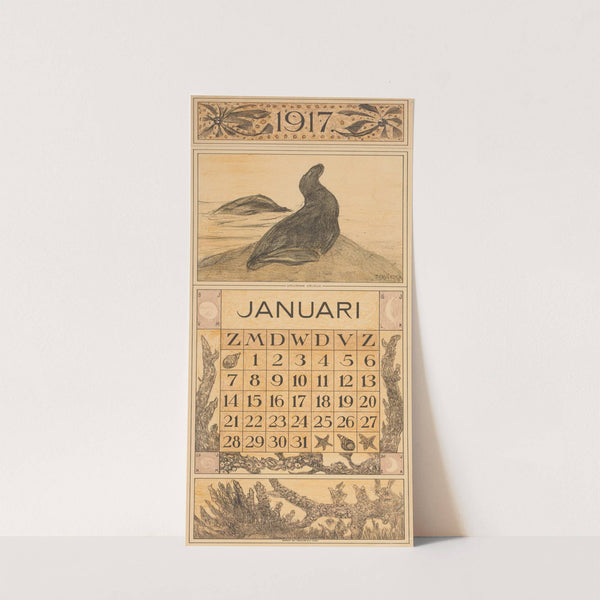 Kalenderblad januari met zeeleeuw by Theo van Hoytema