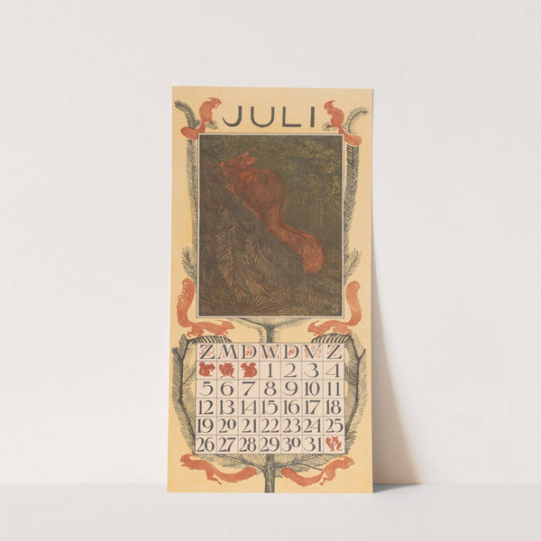 Kalenderblad juli met een eekhoorn by Theo van Hoytema