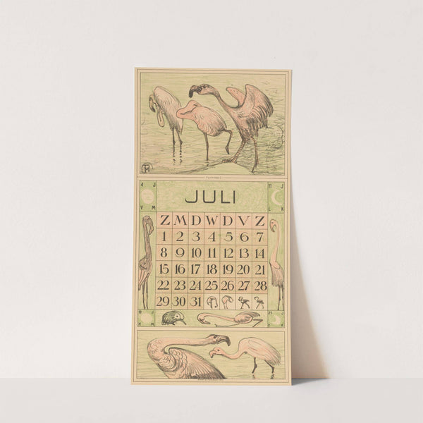 Kalenderblad juli met flamingo’s (1916) by Theo van Hoytema