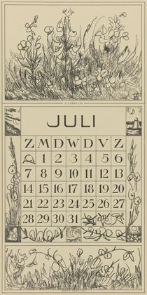 Kalenderblad juli met vlasbekjes