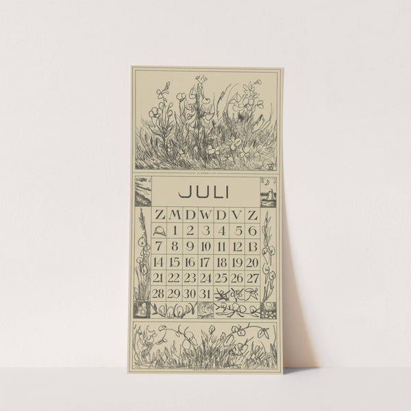 Kalenderblad juli met vlasbekjes by Theo van Hoytema