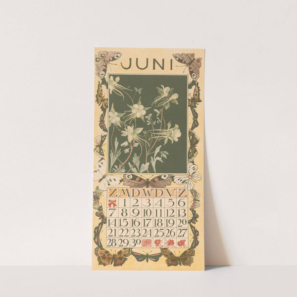 Kalenderblad juni met akeleien en vlinders by Theo van Hoytema