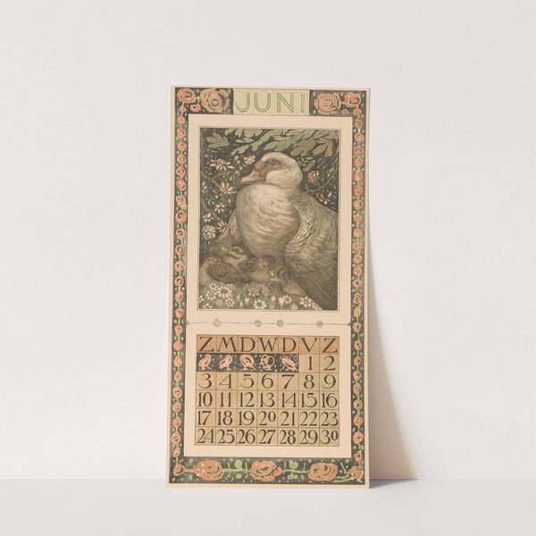 Kalenderblad juni met eend met jongen by Theo van Hoytema