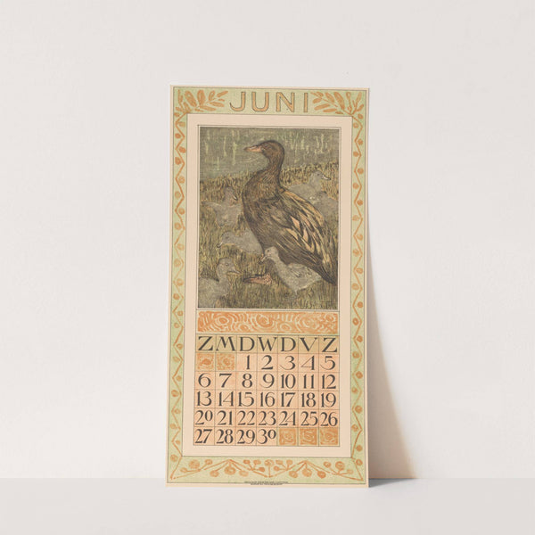 Kalenderblad juni met eend met kuikens by Theo van Hoytema