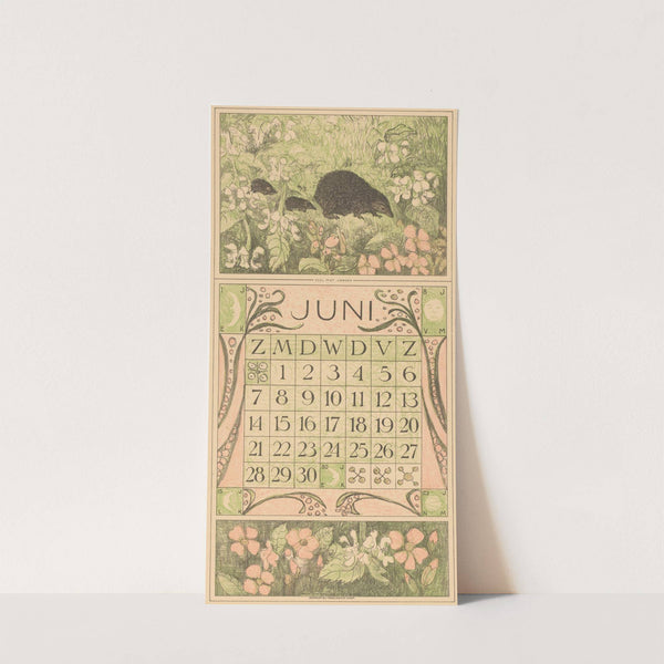 Kalenderblad juni met egels by Theo van Hoytema