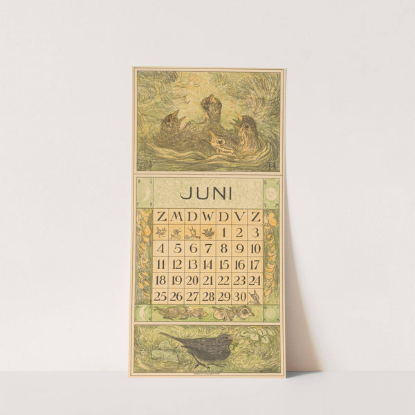 Kalenderblad juni met jonge vogels in een nest by Theo van Hoytema