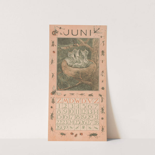 Kalenderblad juni met jonge vogels by Theo van Hoytema