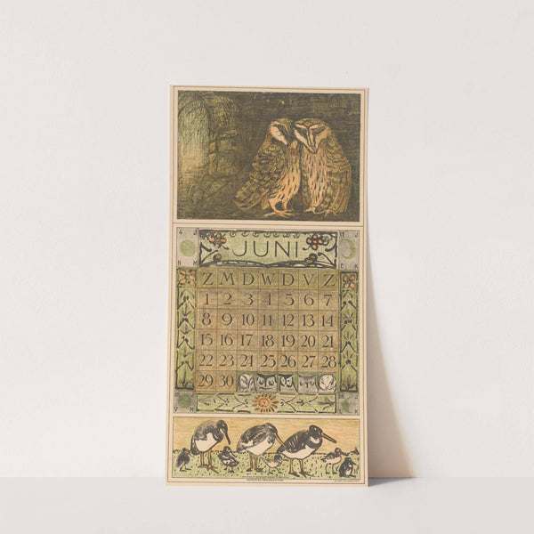 Kalenderblad juni met uilen en scholeksters by Theo van Hoytema