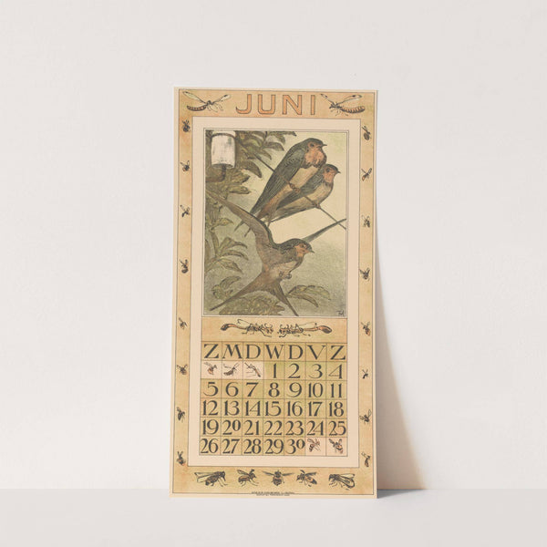 Kalenderblad juni met zwaluwen by Theo van Hoytema