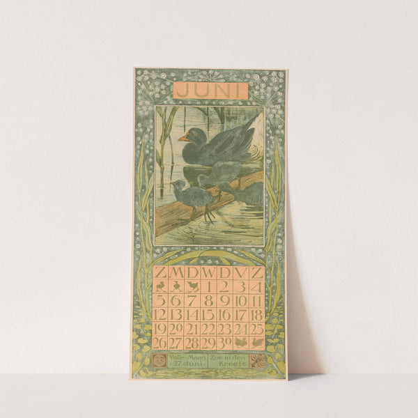 Kalenderblad juni met zwarte eend by Theo van Hoytema