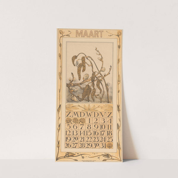 Kalenderblad maart met elzenkatjes by Theo van Hoytema