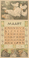 Kalenderblad maart met kippen in de regen