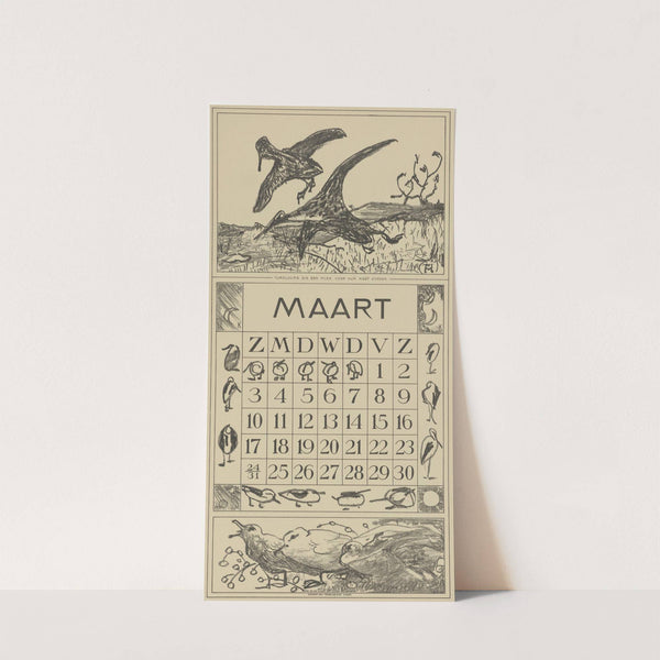 Kalenderblad maart met tureluurs by Theo van Hoytema