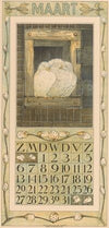 Kalenderblad maart met twee witte duiven