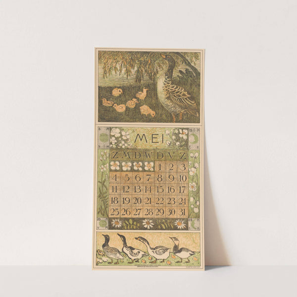 Kalenderblad mei gans met jongen by Theo van Hoytema