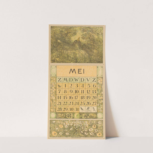 Kalenderblad mei met broedende lijster by Theo van Hoytema