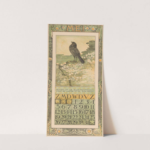 Kalenderblad mei met merel by Theo van Hoytema