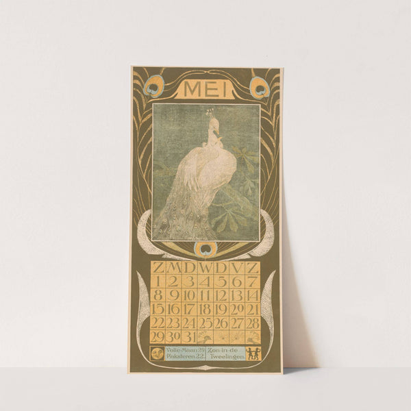 Kalenderblad mei met twee pauwen by Theo van Hoytema