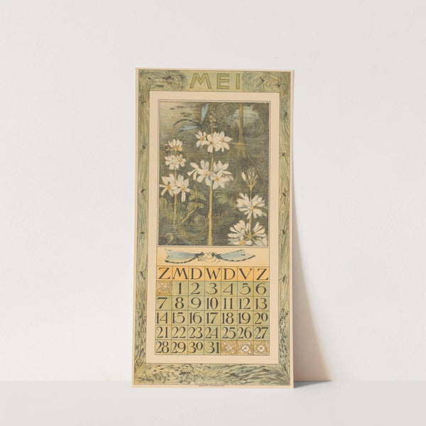 Kalenderblad mei met waterplanten en libel by Theo van Hoytema