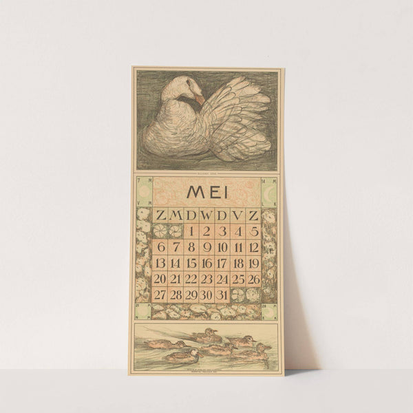 Kalenderblad mei met witte eend by Theo van Hoytema