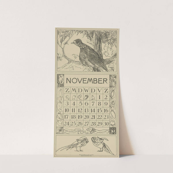 Kalenderblad november met houtduif by Theo van Hoytema