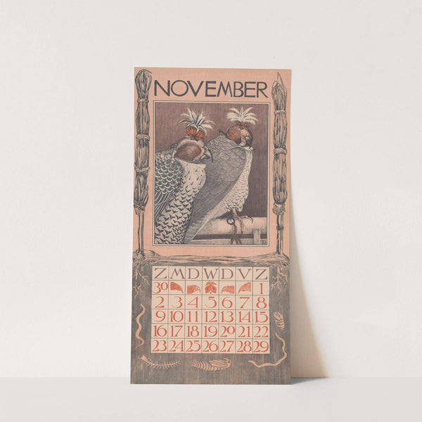 Kalenderblad november met twee valken by Theo van Hoytema