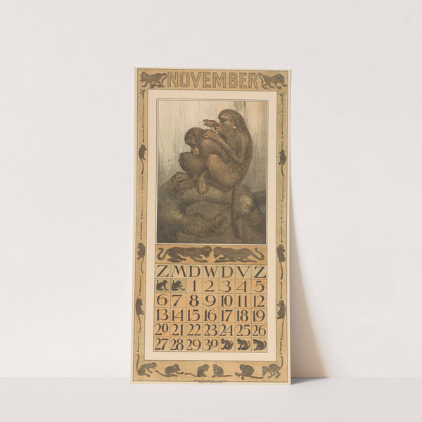 Kalenderblad november met vlooiende apen by Theo van Hoytema