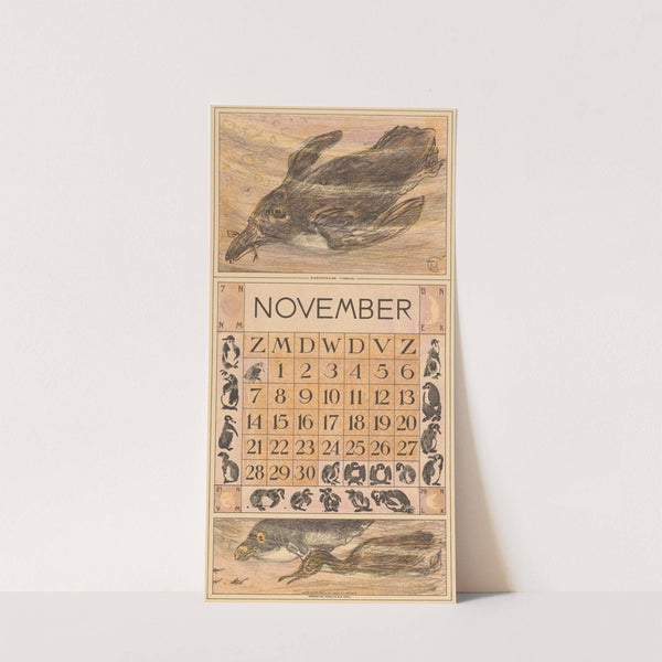 Kalenderblad november met zwemmende pinguïn by Theo van Hoytema