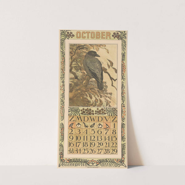 Kalenderblad oktober met bonte kraai by Theo van Hoytema