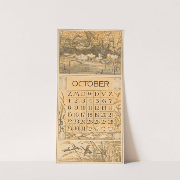 Kalenderblad oktober met eenden by Theo van Hoytema