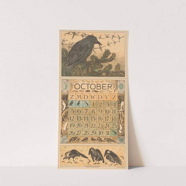 Kalenderblad oktober met kraai (1912) by Theo van Hoytema