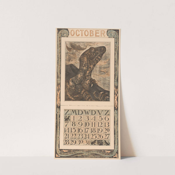 Kalenderblad oktober met leguaan (1905) by Theo van Hoytema