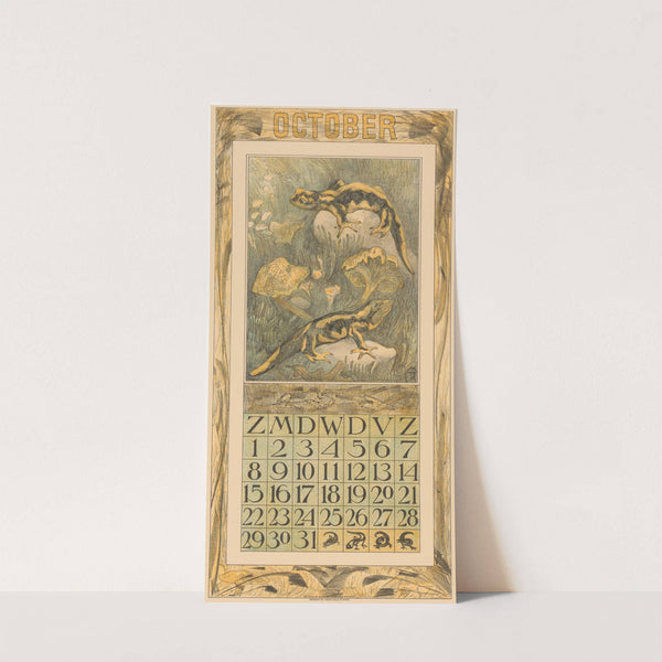 Kalenderblad oktober met salamanders by Theo van Hoytema