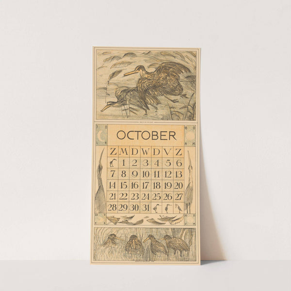 Kalenderblad oktober met snip en reiger by Theo van Hoytema
