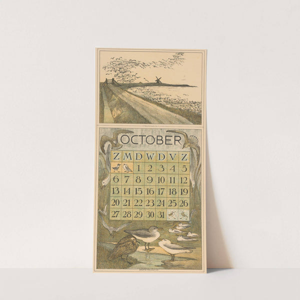Kalenderblad oktober met trekvogels by Theo van Hoytema