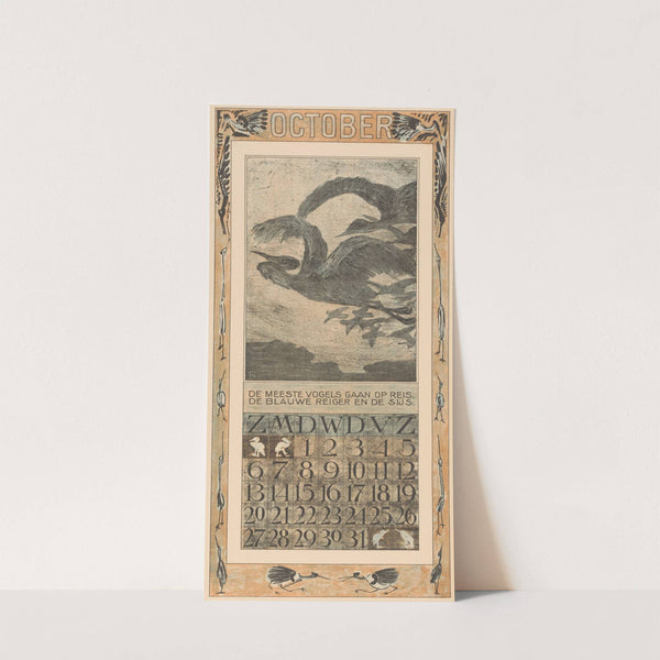 Kalenderblad oktober met vliegende reigers by Theo van Hoytema