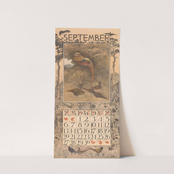 Kalenderblad september met fazanten by Theo van Hoytema