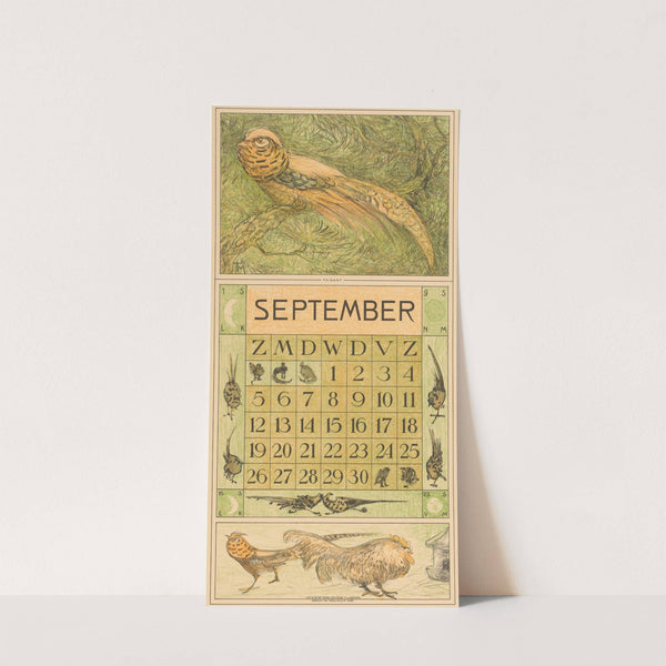 Kalenderblad september met goudfazant by Theo van Hoytema