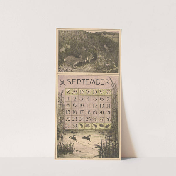 Kalenderblad september met konijnen by Theo van Hoytema