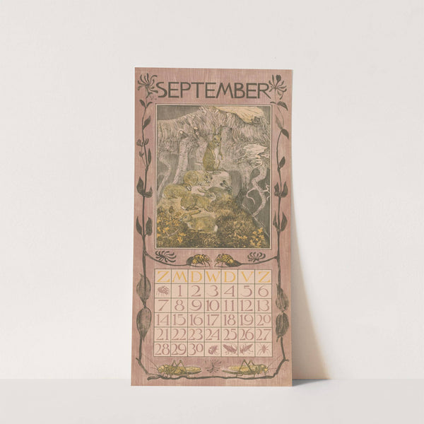 Kalenderblad september met konijnen by Theo van Hoytema