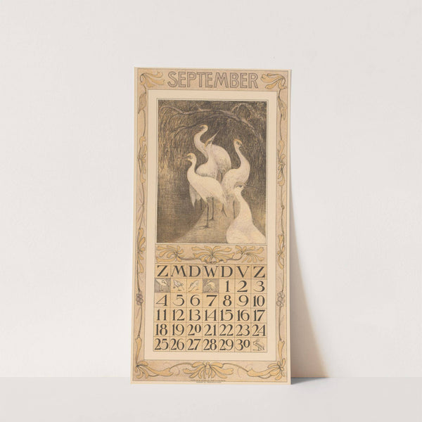 Kalenderblad september met kraanvogels by Theo van Hoytema