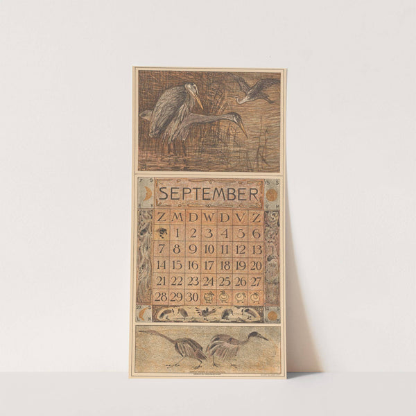 Kalenderblad september met reigers by Theo van Hoytema
