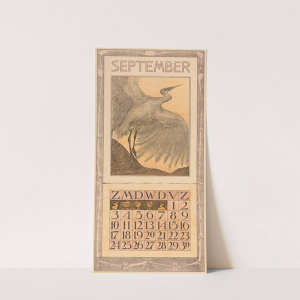 Kalenderblad september met zilverreiger by Theo van Hoytema