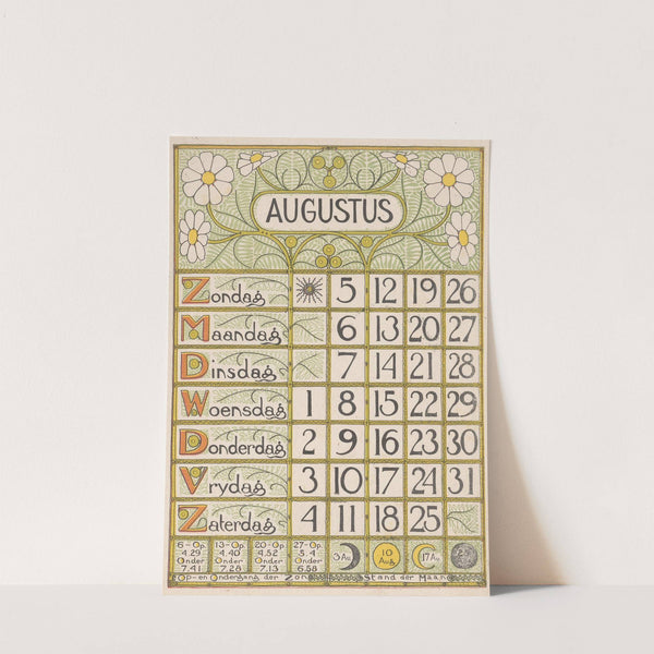 Kalenderblad voor augustus 1900 by Theo Nieuwenhuis