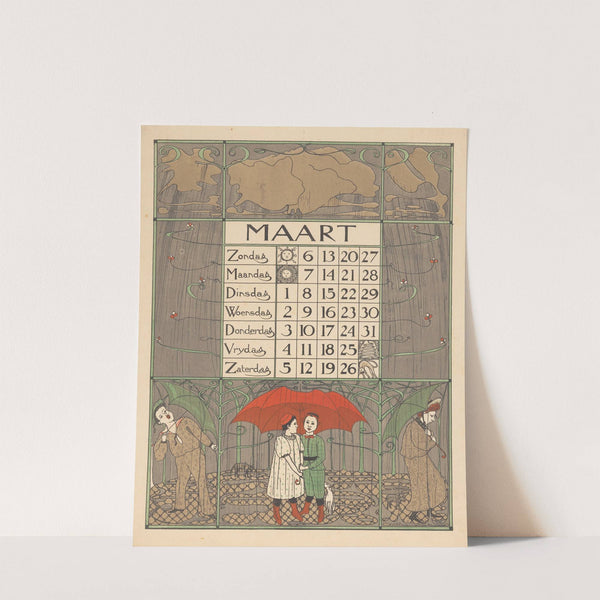 Kalenderblad voor maart 1898 by Theo Nieuwenhuis