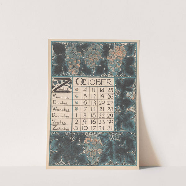 Kalenderblad voor oktober 1896 (1895) by Theo Nieuwenhuis