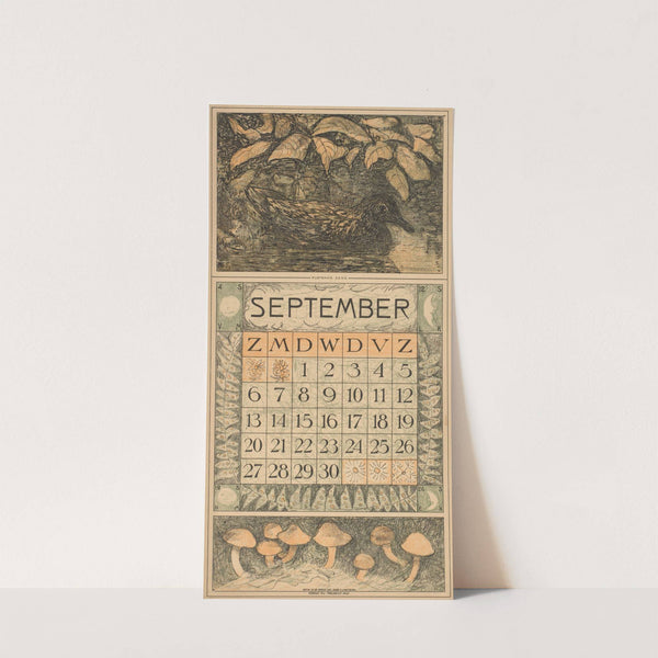 Kalenderblad voor september 1914 met een eend op het water by Theo van Hoytema